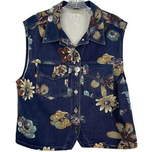 Vintage Stampede Women's Y2K Vest Floral Denim Novelty Butterfly Print Size M